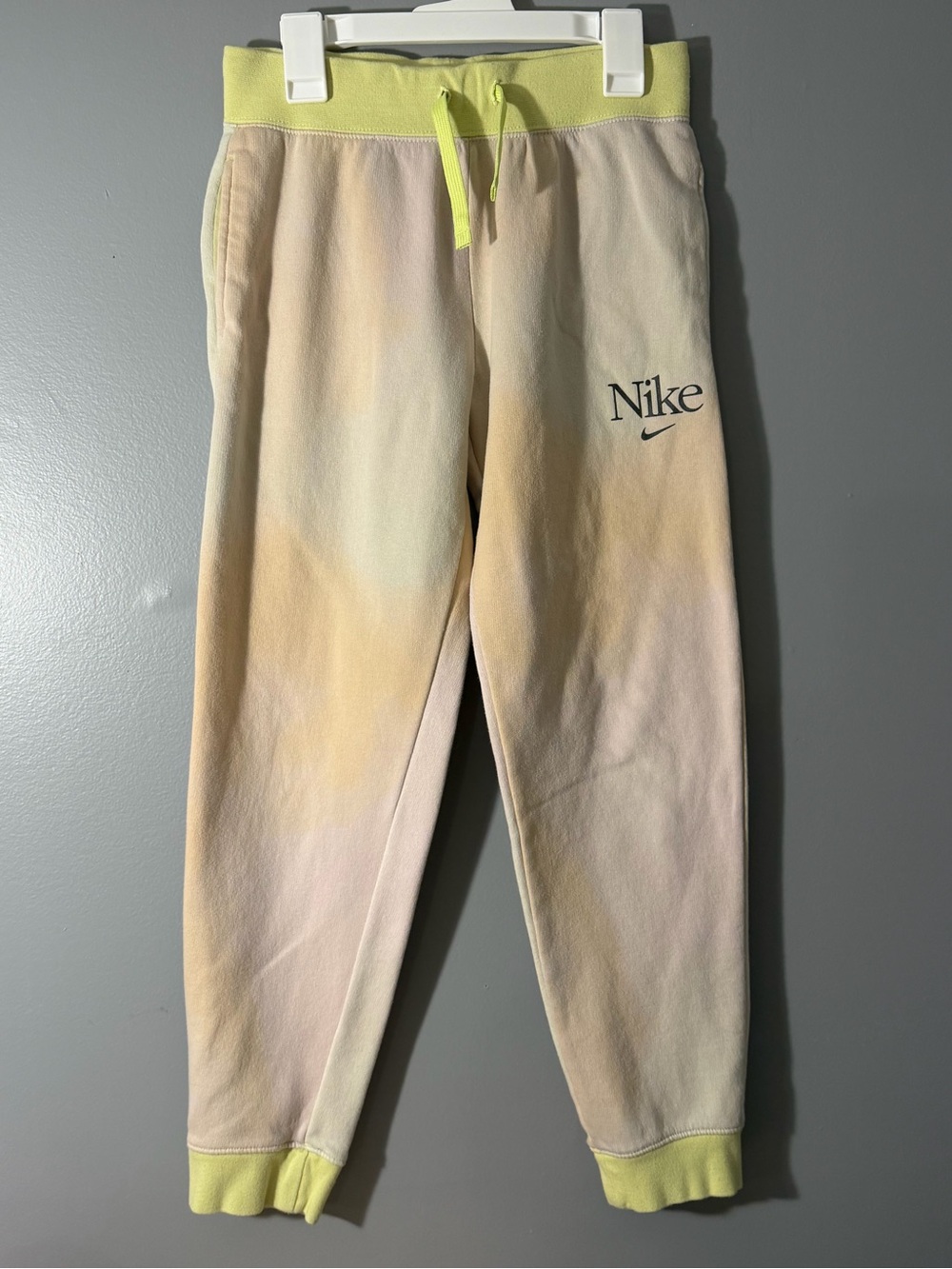 Nike Kids Pastel Yellow/cream color  Tie-Dye Joggers with Neon Waistband